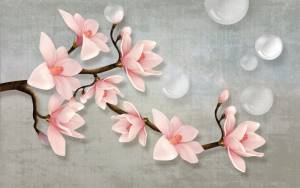 3D Фотообои Artegrafico «Ветка магнолии с мыльными пузырями» CF-021 канвас