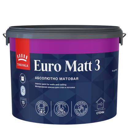 Краска интерьерная Tikkivala Euro Matt 3 глубокоматовая база C 9 л