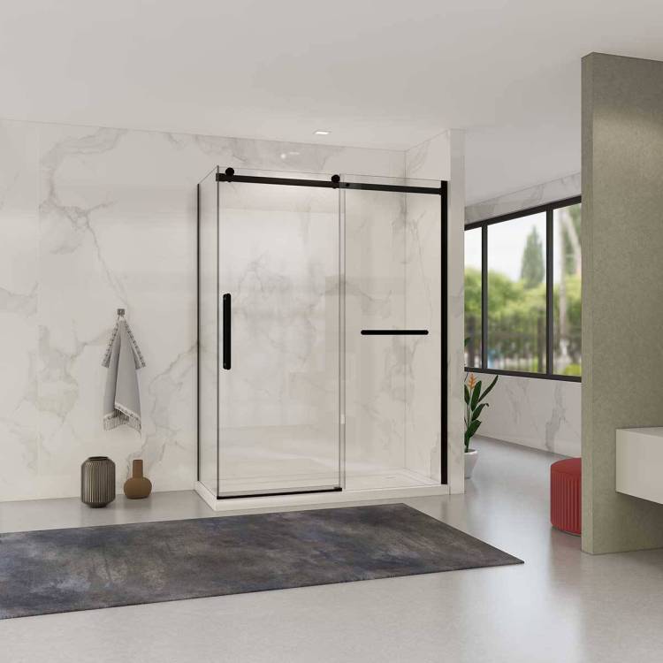 Душевой уголок Vincea Como Soft VSR-1CS8015CLB 1500x800, черный, стекло прозрачное