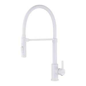 Смеситель для кухни Paulmark Halt Ha214021-WH с гибким изливом, белый матовый