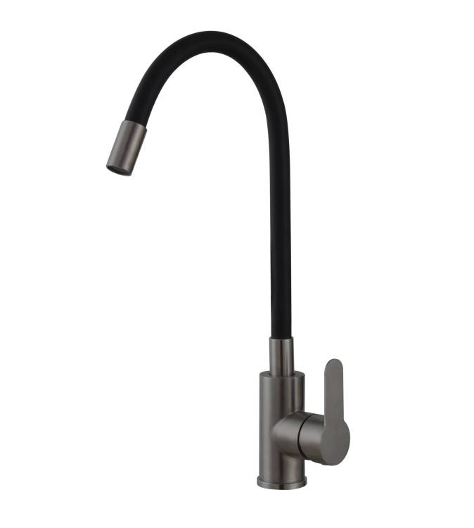 Смеситель для кухни Avrora Kitchen AV9002GM с высоким гибким изливом, хром