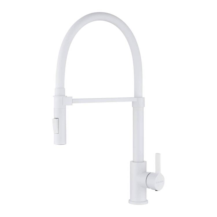 Смеситель для кухни Paulmark Halt Ha214021-WH с гибким изливом, белый матовый