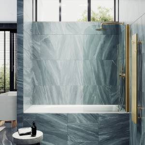 Шторка на ванну MaybahGlass MGV-596-3 поворотная, на монопетле, стекло прозрачное, профиль золото, 1400x400