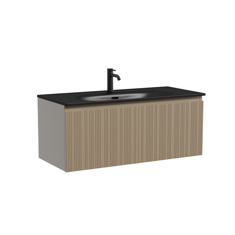 Тумба с раковиной Sancos Code подвесная, 100x46x42, c одним ящиком оснащенным доводчиками, Серо - бежевый, раковина черная