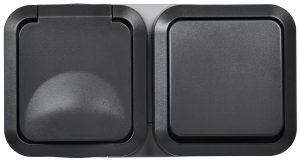 Розетка+Выключатель 1-клавишный IEK Tors TS-G10-6-55-V-K53 графит