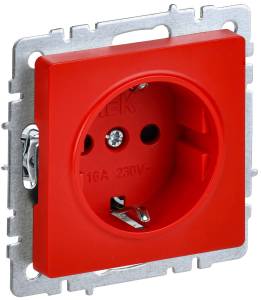 Розетка 1-местная с заземлением и шторками IEK Brite BR-R14-16-K04 красный