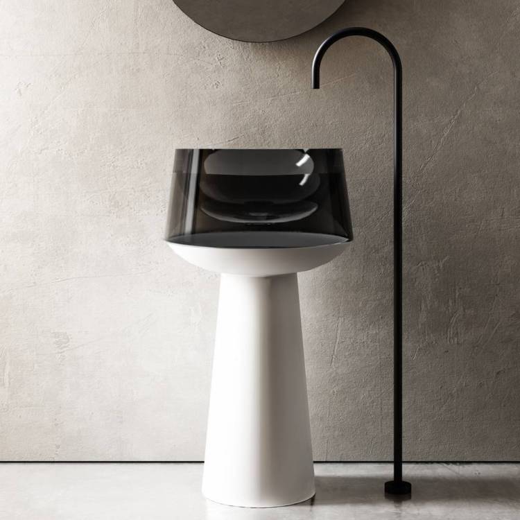 Раковина Abber Kristall AT2706White-Onyx отдельностоящая, прозрачная, белый/черный