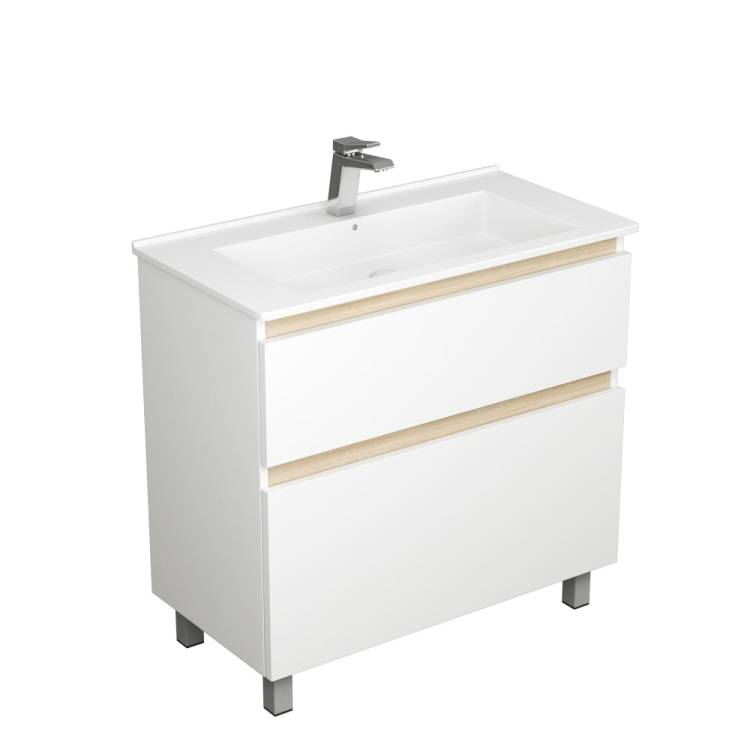 Тумба с раковиной Uncoria Ариль 85 58517 белый, дуб сонома