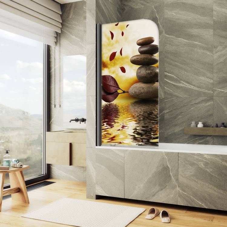 Шторка на ванну MaybahGlass MGV-928-ФП008-6 60x140, поворотная, стекло с рисунком 6 мм, профиль черный