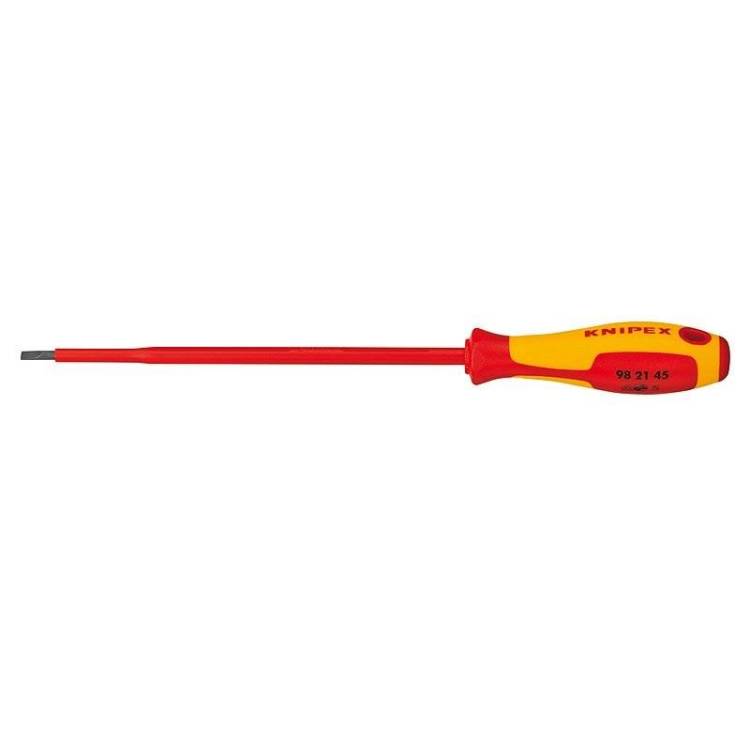 Отвертка KNIPEX SL4.5x0.8 шлицевая VDE, для монтажа электросчётчиков, длина лезвия 180 мм, 287 мм, диэлектрическая, 2-компонентная рукоятка
