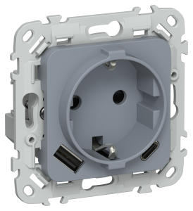 Розетка 1-местная с заземлением, шторками и USB Type A+С IEK Flite FI-R14-16-1-U22-020-K35 маренго