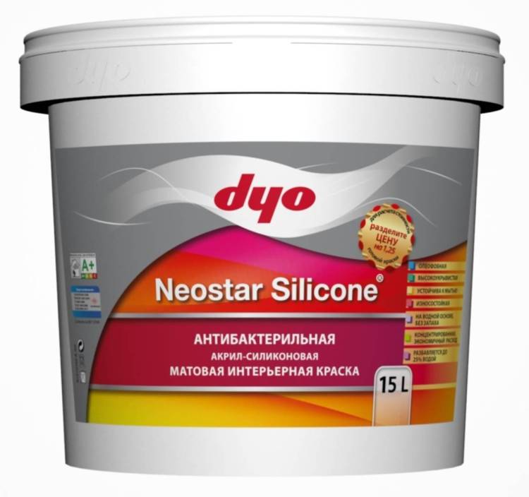 Антибактериальная акрил-силиконовая краска для внутренних работ DYO Neostar Silicone 20 кг