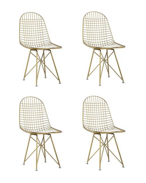 Набор из 4 стульев Stool Group Eiffel AFR-18B-P1 GL/WH X4 золотой с белой подушкой