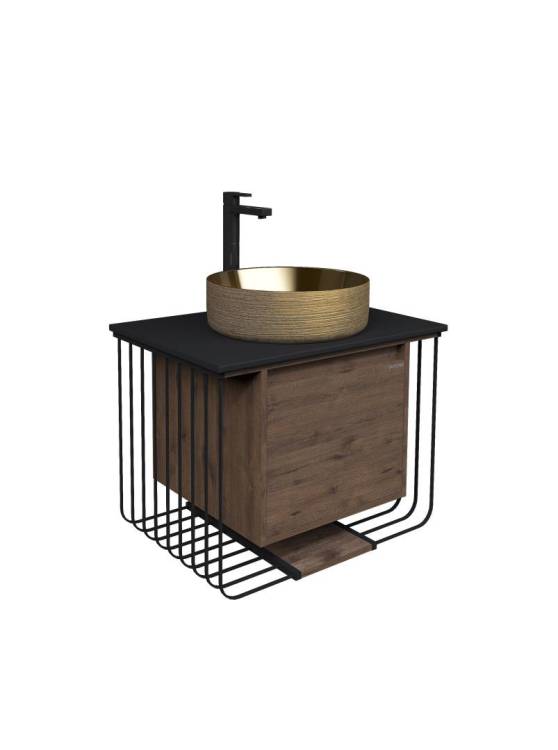 Тумба с раковиной Grossman Винтаж 70 с 1 ящиком, веллингтон черный металл (GR-5010GG)