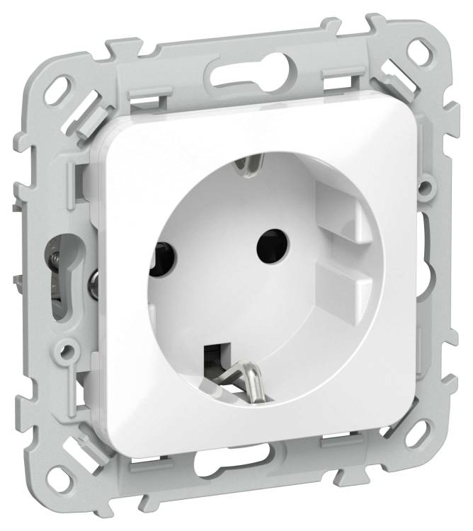 Розетка 1-местная с заземлением и шторками IEK Flite FI-R14-16-K01 белый