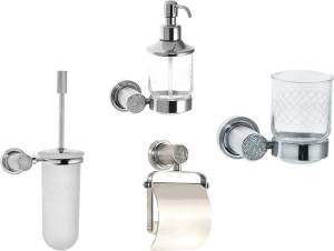 Набор Boheme Royal Cristal Ершик Chrome + Стакан Chrome + Держатель туалетной бумаги Chrome с крышкой + Дозатор Chrome
