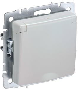 Розетка 1-местная с заземлением, шторками и крышкой IEK Brite BR-R16-16-44-K36 жемчуг