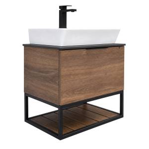 Тумба с раковиной Comforty Порто-60 00-00010677 дуб темно-коричневый с черной столешницей №8 с раковиной COMFORTY 9055RA-50