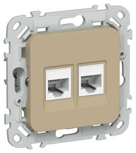 Розетка компьютерная RJ45 2-местная IEK Flite FI-K22-2-K59 хаки