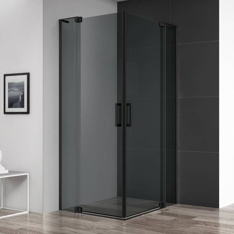 Душевой уголок Cezares Slider AH 2 80/90-90/100 Grigio Nero профиль черный, стекло серое