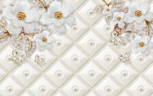 3D Фотообои Artegrafico «Фарфоровые цветы с драгоценными бабочками» RH-105 песок