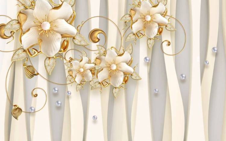 3D Фотообои Artegrafico «Цветочная композиция с жемчужинами» CF-024 песок