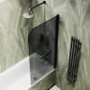 Шторка на ванну MaybahGlass MGV-768-6 40x140, поворотная, стекло графит матовый 6 мм, профиль черный, с полотенцедержателем
