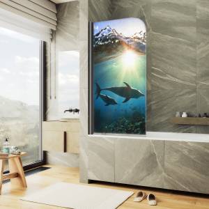 Шторка на ванну MaybahGlass MGV-928-ФП004-6 60x140, поворотная, стекло с рисунком 6 мм, профиль черный