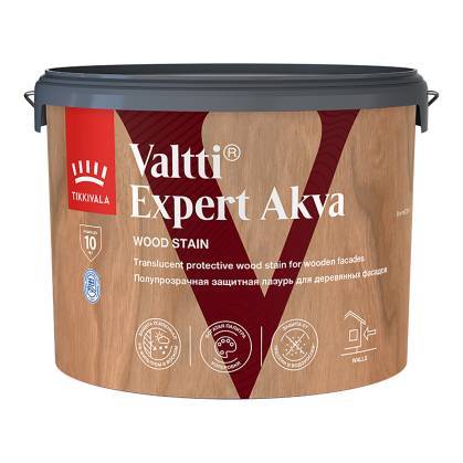 Высокоэффективная декоративно-защитная лазурь Tikkivala Valtti Expert Akva полуматовая бесцветная 9 л