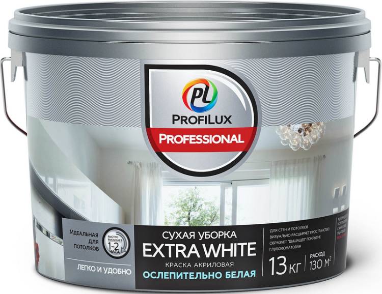 Краска для стен и потолков водно-дисперсионная Profilux Professional Extra white матовая 2.5 кг