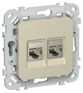 Розетка телефонная RJ11+Ethernet RJ45 IEK Flite FI-KT21-2-K37 шампань