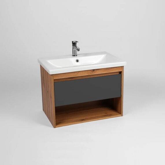 Тумба с раковиной Viant Бостон VBOS70COG-T1YP 425x655x500 1 ящик подвесная графит