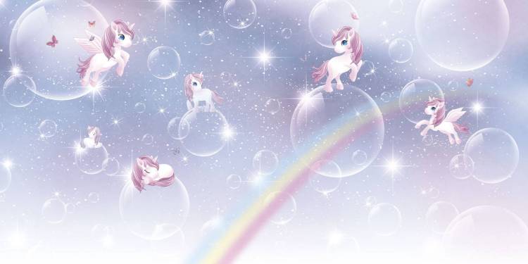 Бесшовные Eco обои Ortograf Little friends 34368 Единороги на радуге 2 Ворс ОЕ