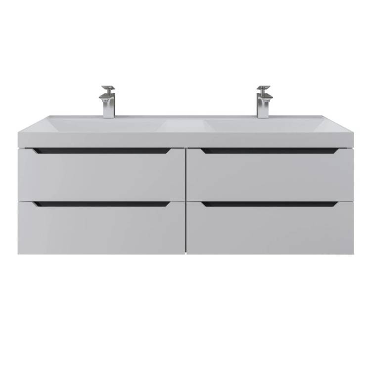 Тумба с раковиной Uperwood Tanos подвесная, двойная, 4 ящика, белая, графит, 120 см
