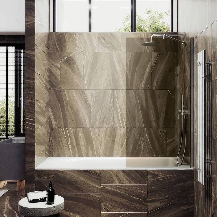 Шторка на ванну MaybahGlass MGV-66-5ш стекло бронза, профиль хром матовый, 1400x400