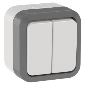 Выключатель 2-клавишный проходной IEK Tors TS-V22-0-10-55-K41 серо-белый