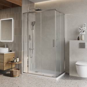 Душевой уголок Belbagno LUCE-AH-21-145/90-C-Cr профиль хром, стекло прозрачное, 145x90x195