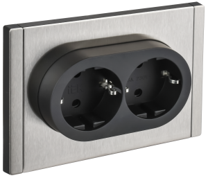 Розетка 2-местная с заземлением и шторками IEK Forte&Piano FP-R24-16-1-M-K50 никель