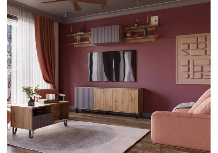 Стенка в гостиную Woodville Эннис 563559 дуб вотан, графит софт комплектация 1