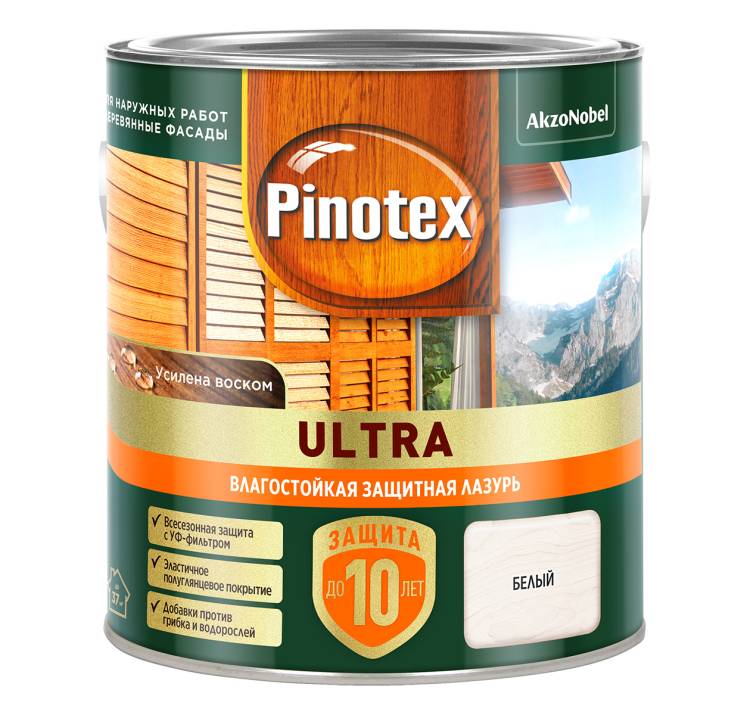 Пропитка декоративная для защиты древесины Pinotex Ultra AWB полуглянцевая белая 2.5 л