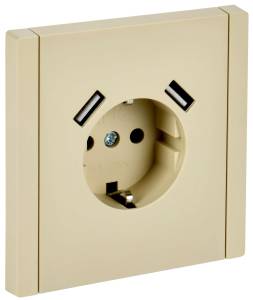 Розетка 1-местная с заземлением, шторками и USB Type A+A IEK Forte&Piano FP-R14-16-U21-D31-K10 ваниль