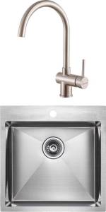 Комплект Paulmark Kroner PM215151-BS брашированная нерж. сталь + Смеситель Paulmark Bend Be212066-SS для кухонной мойки