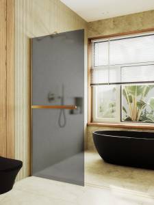 Душевая перегородка MaybahGlass MGD-730-3ш 79x195, стекло графит матовый 8 мм, профиль золото