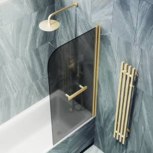 Шторка на ванну MaybahGlass MGV-780-3 60x140, поворотная, стекло графит матовый 6 мм, профиль золото, с полотенцедержателем