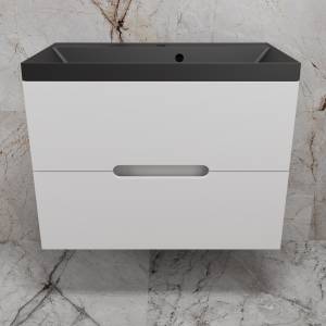 Тумба с раковиной Style Line Матис 80 подвесная, белая матовая, раковина антрацит, 57x80x45