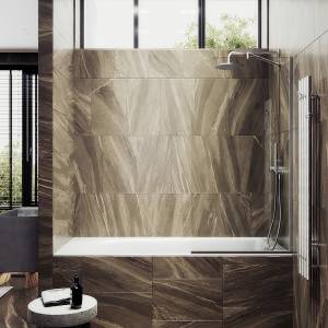 Шторка на ванну MaybahGlass MGV-131-5у стекло прозрачное, профиль хром матовый, 1400x340