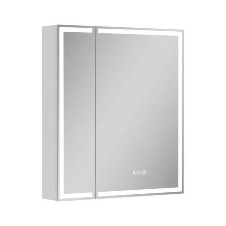 Зеркало-шкаф Equil Corner szCORNER70 с подсветкой, розеткой и часами, белый, 80x70