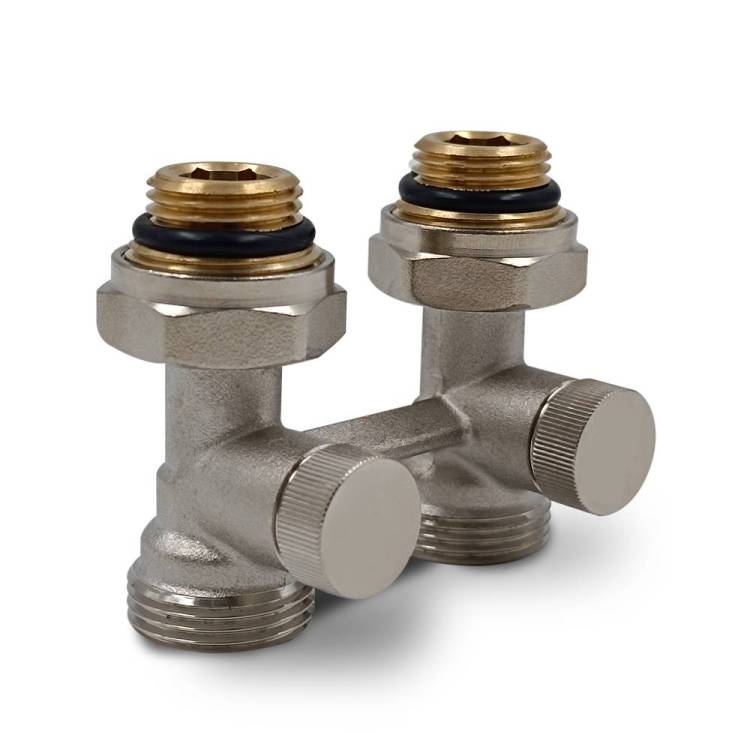 Прямой Н-образный клапан Primoclima Armature PC3412HS для нижнего подключения, 3/4"х1/2", никель