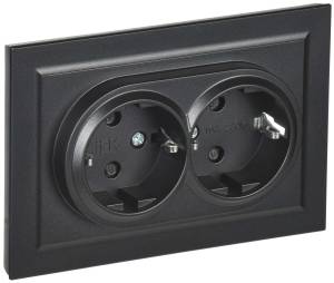 Розетка 2-местная с заземлением и шторками IEK Brite BR-R24-16-K02-F черный