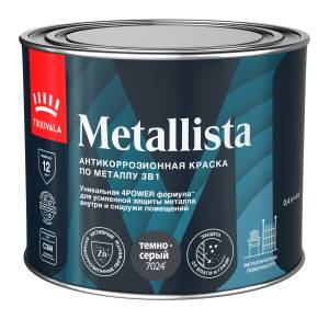 Краска по ржавчине 3 в 1 Tikkivala Metallista глянцевая RAL 7024 темно-серый 0.4 л